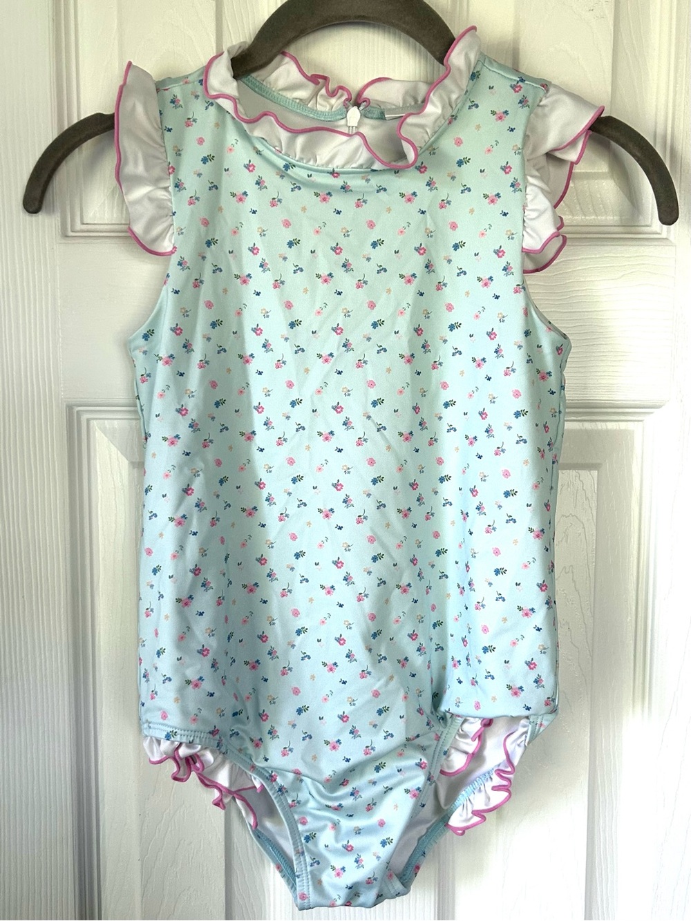 Edgehill Collection Girls Floral Ruffle One Piece Swimsuit Size 7